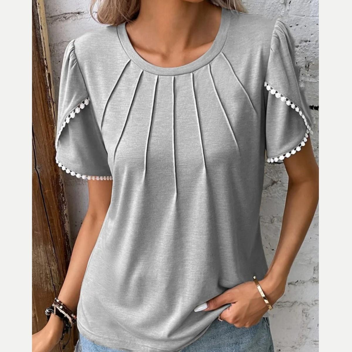 

Футболки, повседневные пуловеры, женские летние топы, модные блузки, кружевная повседневная футболка с короткими рукавами, рубашка XXXL серый