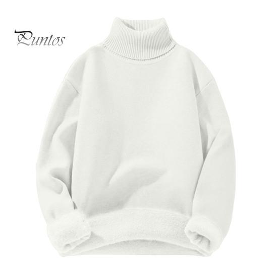 Men Winter Pullover Thickened Turtleneck Sweater Fleece Lined Warm Knitted Long Sleeve Top Casual Loose Fit for Home Office Street Wear Solid Color