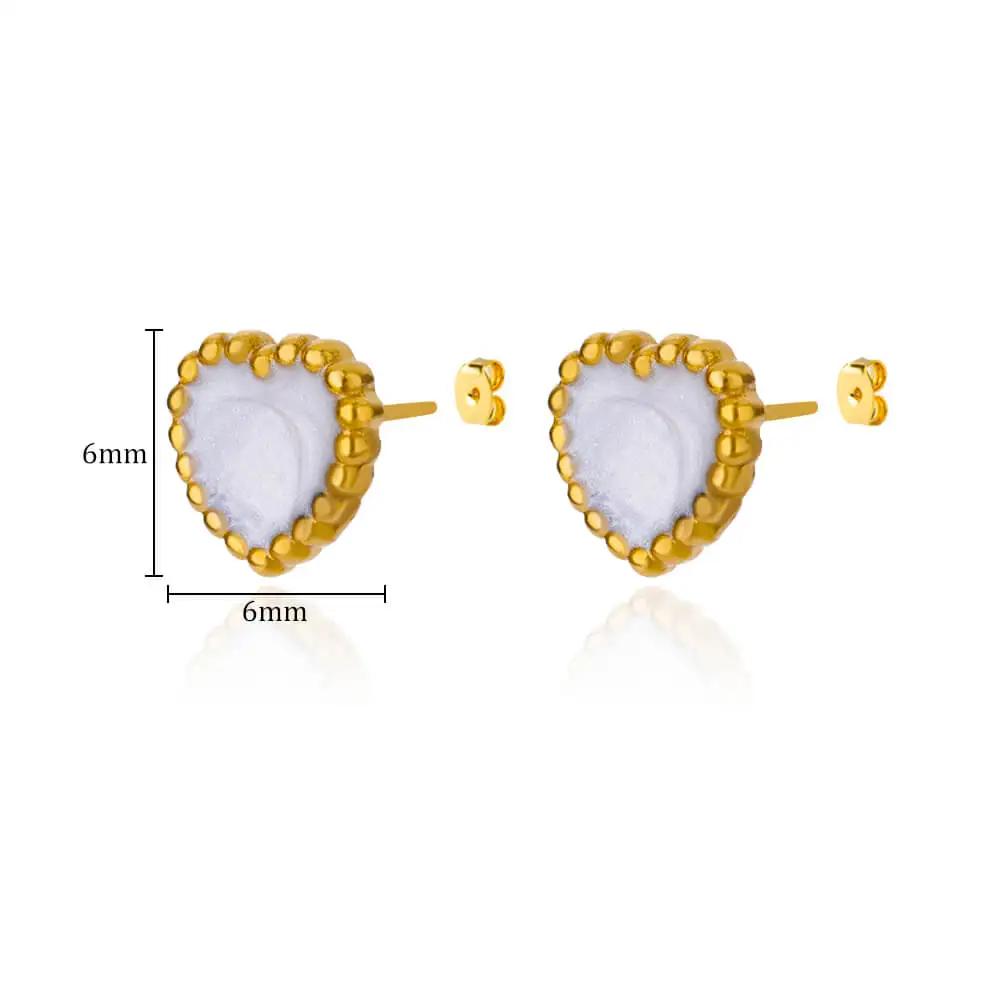 Stainless Steel Enamel White Heart Earring for Women Minimalist Gold Color Stud Earrings Waterproof Vacation Charm Zircon Gifts