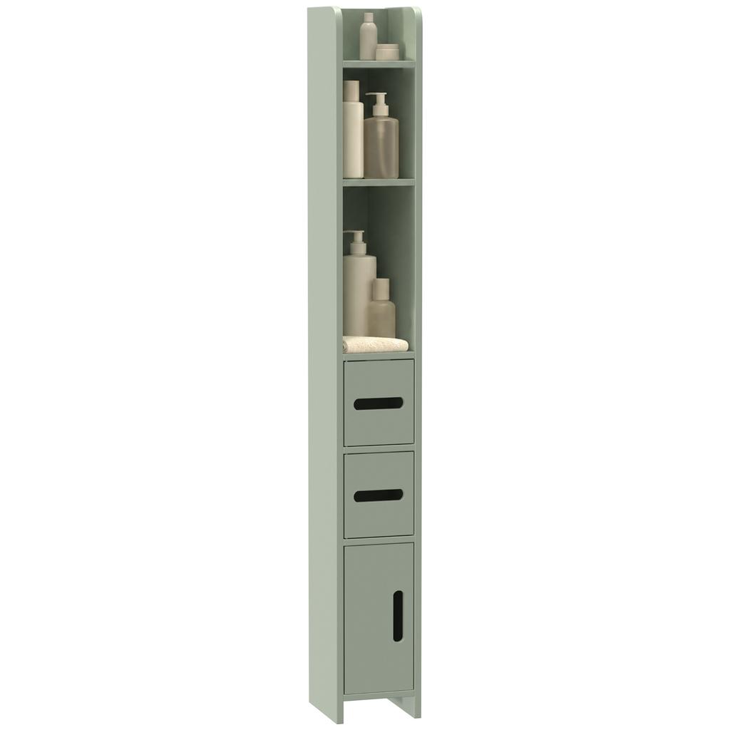 Bathroom Column Cabinet, Tall Toilet Storage with Shelves and Cupboards - 15 x 17 x 120 cm, Light Green
