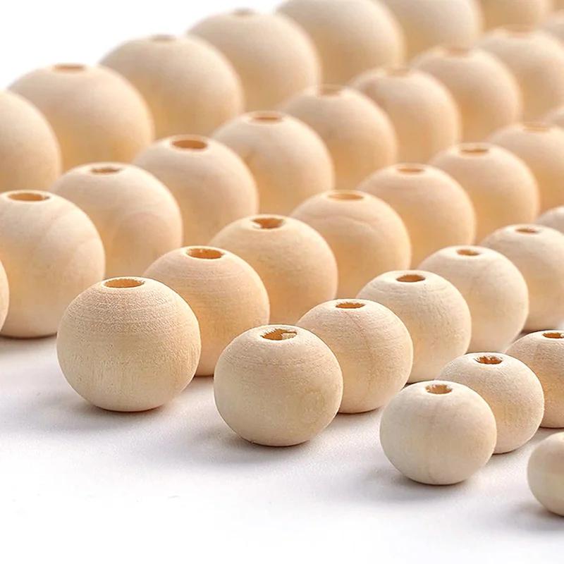 2-500 ks přírodních dřevěných korálků s otvory 4-30 mm kulatý distanční kroužek dřevěných korálků s volnými korálky z dřevěných korálků pro svépomocné ručně vyráběné doplňky