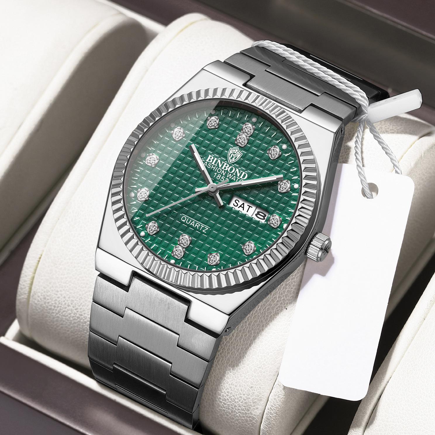 

Ультратонкие новые мужские роскошные кварцевые часы с бриллиантами, модные водонепроницаемые деловые часы с ночным светом белый/зелёный