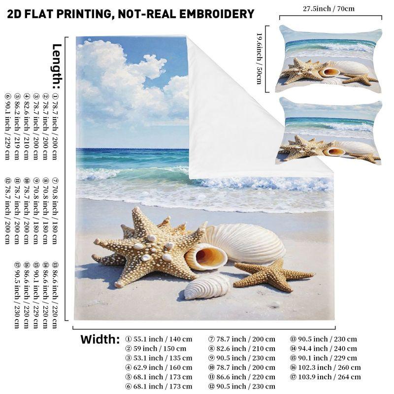 Pillowcase Quilt Cover 3-Piece Bedding Serene Beach Scene Pattern,Washable,Durable,Spring/Summer