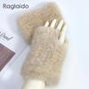 Real Mink Fur Fingerless Gloves for Women Girls Natural Fur Knitted Mittens Warm Soft Luxury Winter Gloves