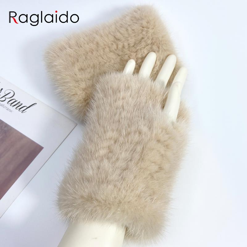 Real Mink Fur Fingerless Gloves for Women Girls Natural Fur Knitted Mittens Warm Soft Luxury Winter Gloves