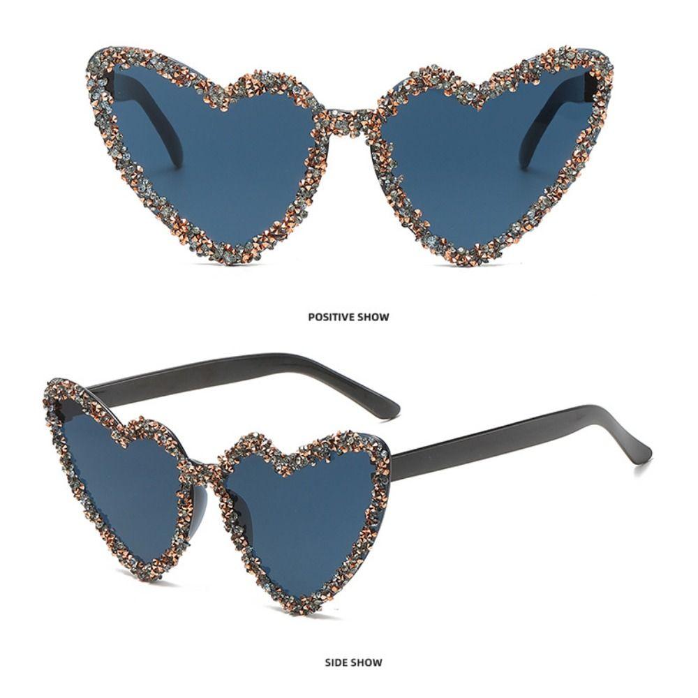 Rhinestone Decoration Outdoor Sunglasses Sun-Protective Black Shades Glasses