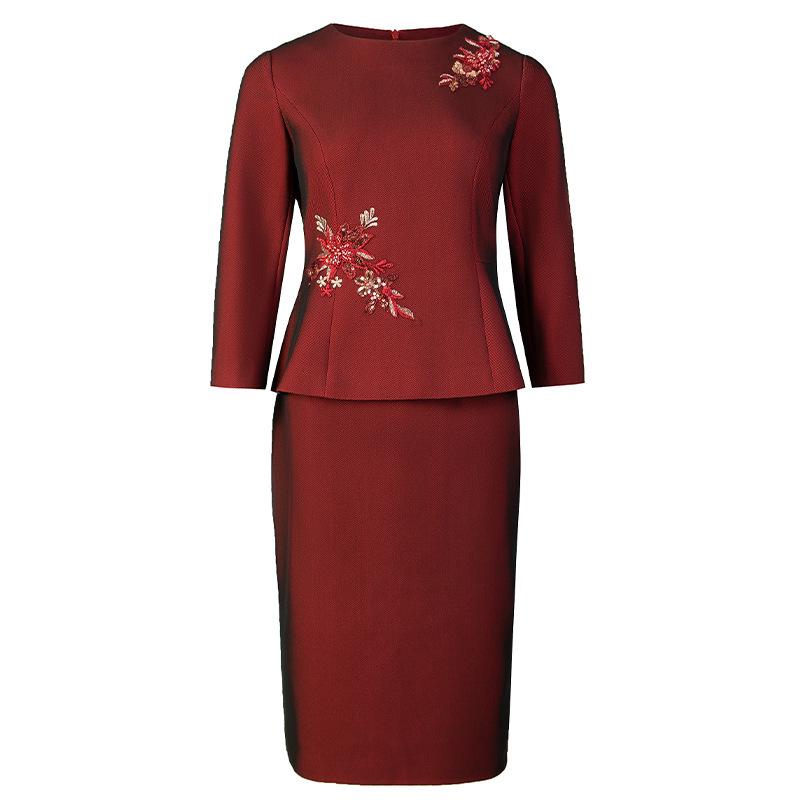 Wine Red Elegant Two-Piece Mother of the Groom Dress: Autumn 2023 Skirt Set
