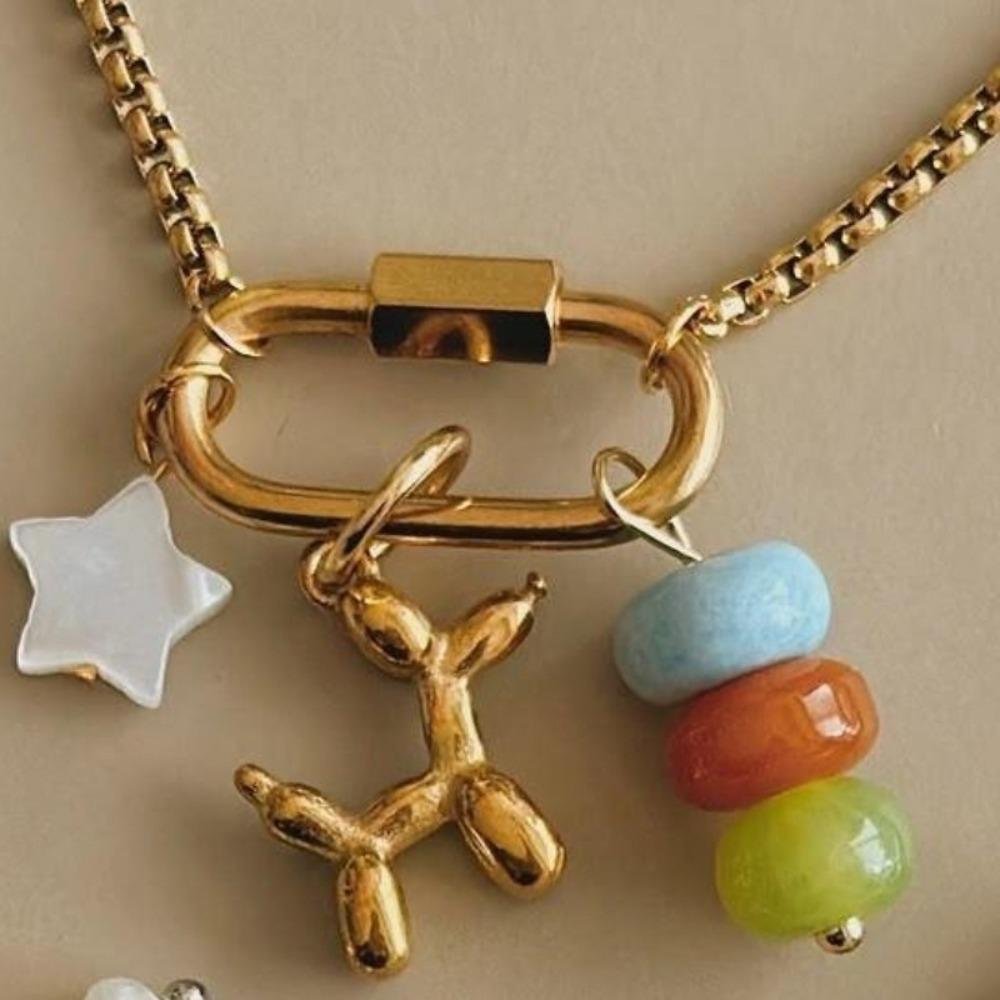 Light Luxury Heart Beaded Necklace Stainless Steel Flower Pendant Necklace  Vacation