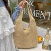 Versatile One Shoulder Straw Woven Bag Lazy Style Handmade Woven Bag Large Capacity Zipper Tote Bag Women's Vacation Beach Women's Bag
