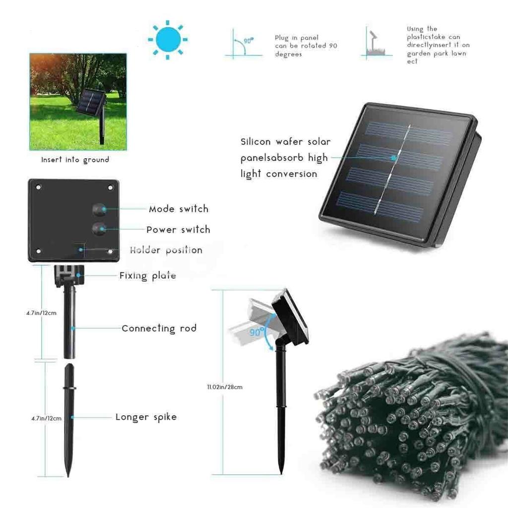22m 200 LEDs Outdoor Solar-Lichterkette Mit Solarpanel IP65 Wasserdicht Energiesparende LED-Lichterketten Für Gartenweg Hof Dekoration