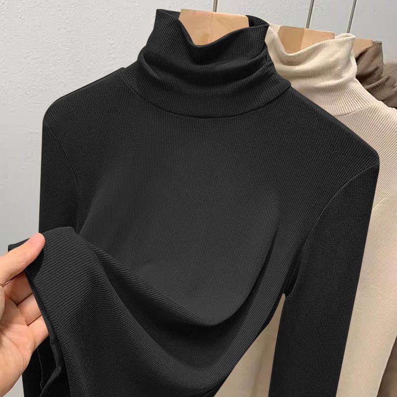 

Базовая футболка с высоким воротником для женщин, осенне-зимняя футболка с длинным рукавом, теплая внутренняя майка L чёрный