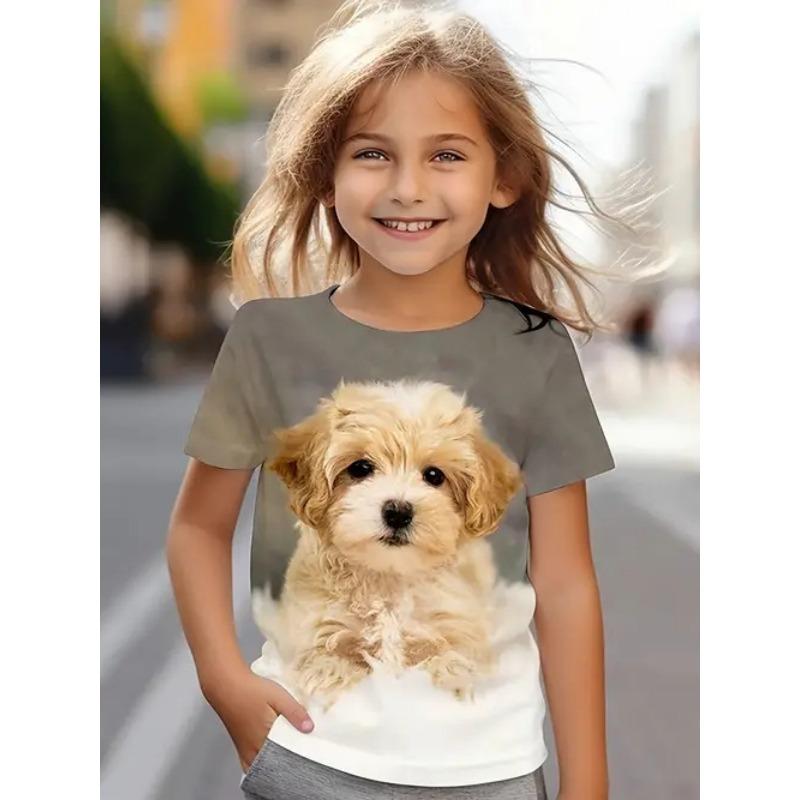 Girls 2026 new European and American cross-border casual fashion cute animal pattern children's women's short-sleeved T-shirt