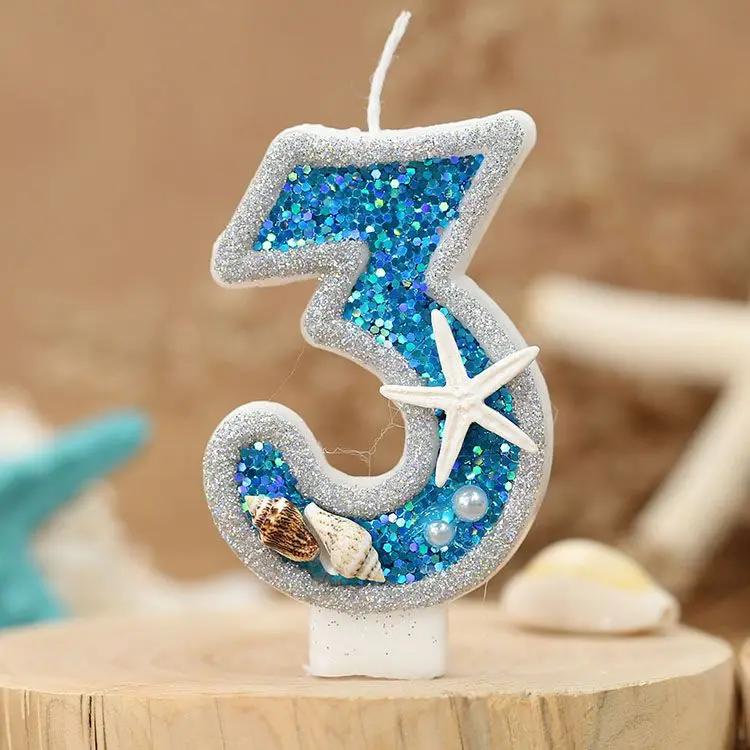 Ocean Starfish Conch Digital Candle, New Birthday Candle Creative Digital Handmade Candle Cakes Decoration Candle Ornament