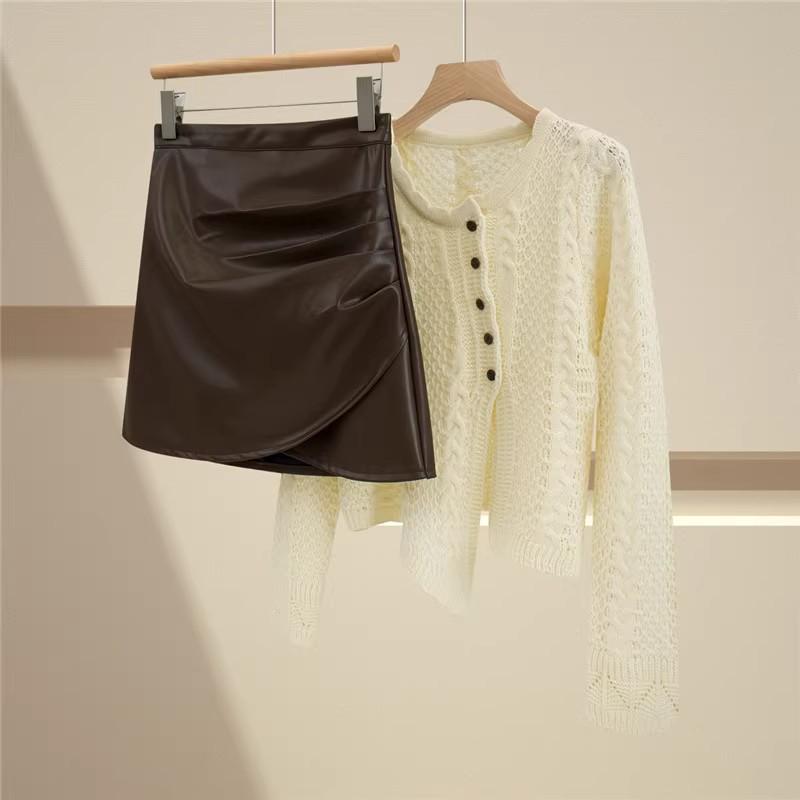 Women's Brown PU Leather Midi A-Line Skirt - Autumn/Winter Style, Plus Size, Hip-Hugging, Pairs Perfectly with Boots