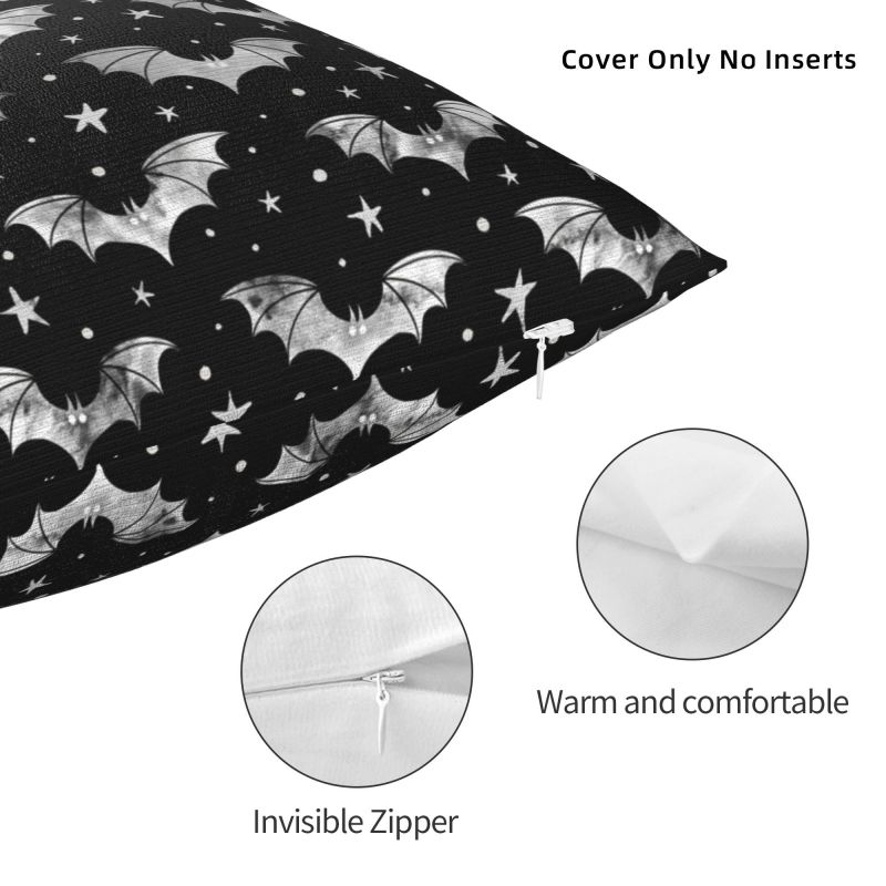 Custom Halloween Goth Bat Throw Pillow Case Living Room Decoration 3D Print Sofa Chair Cushion Cover Polyester Cozy Pillowslip