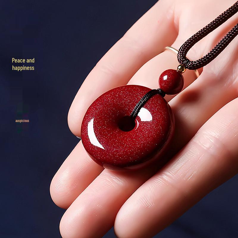 Purple Gold Sand Cinnabar Peace Buckle Pendant Necklace for Men and Women
