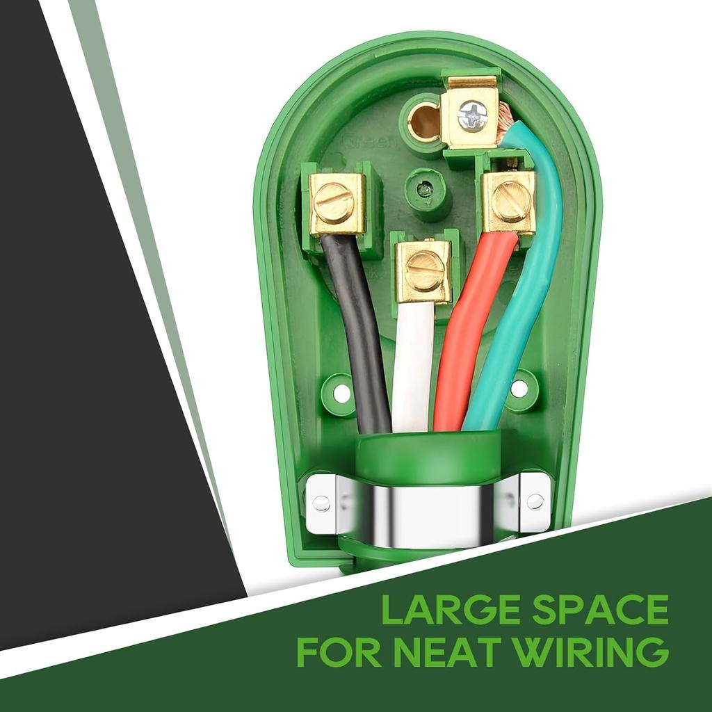 RVGUARD 50 Amp RV Replacement Plug, NEMA 14-50P, 50 Amp 125/250 Volt Replacement Plug With Disconnect Handle, Green