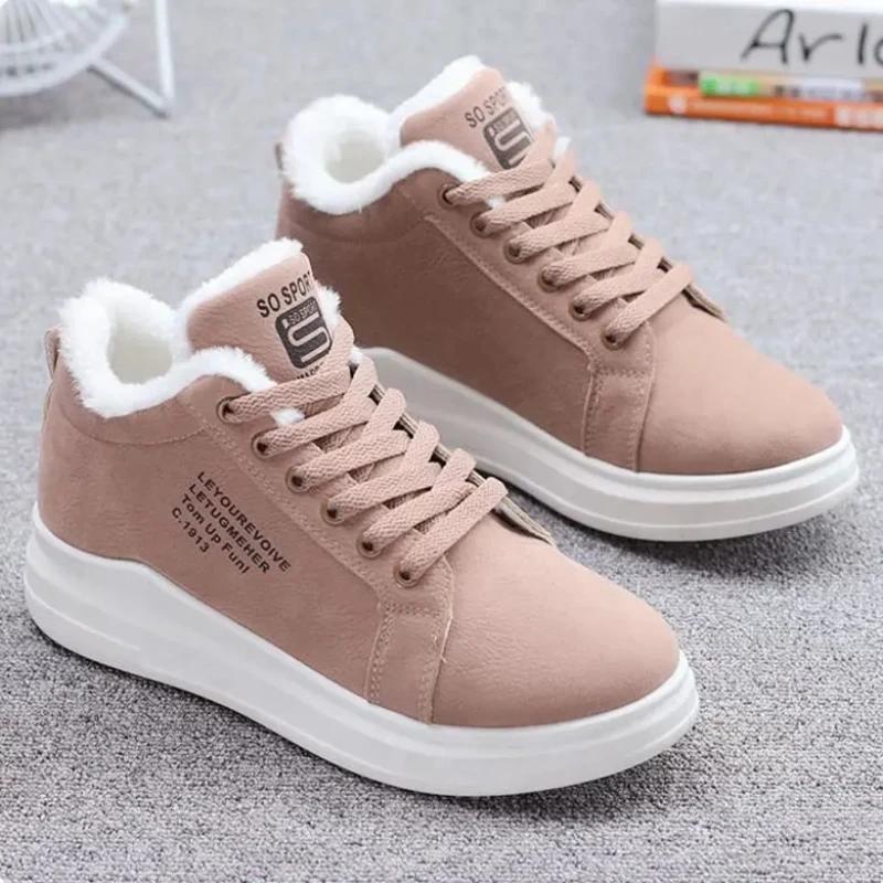 Winter Cotton Shoes Women Plus Velvet Sports Flat Heel Shoes 2025 New Snow Boots Warm Students Casual Shoes