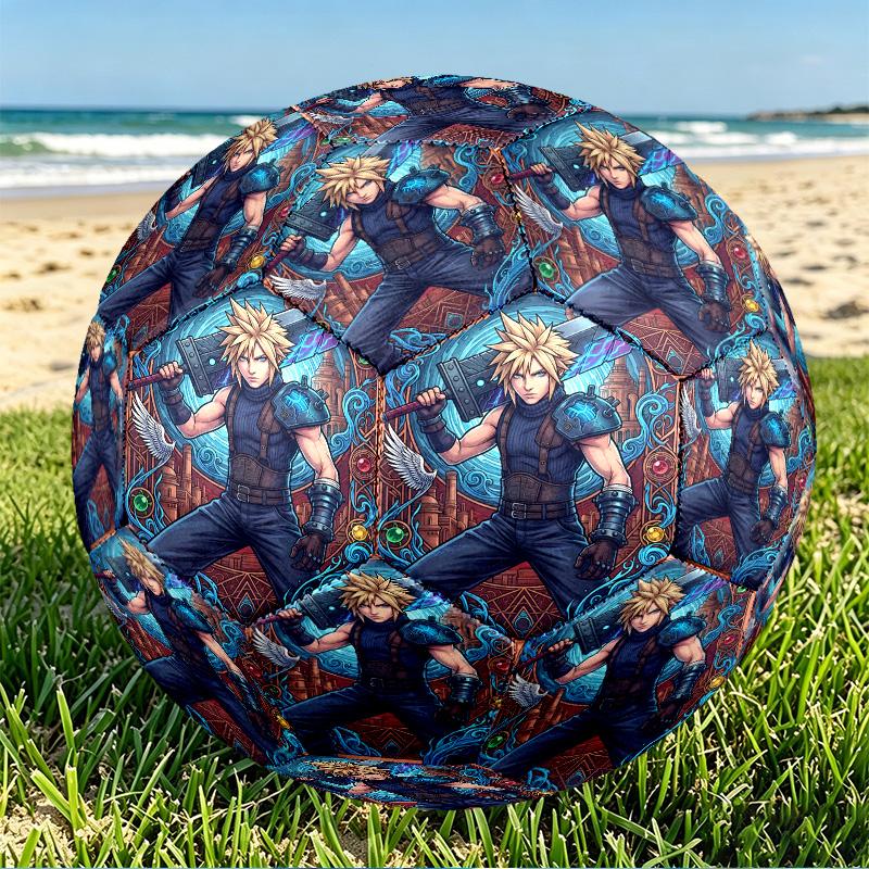 Final Fantasy Print Size 5 Soccer Ball, PU Wear Resistant Football for Match Training and Daily Practice, Birthday Gift for Soccer Fans