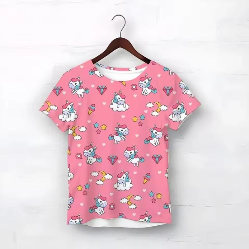 Cute Short Sleeved Shirt Cartoon Print Girls Children Soft Comfortable T-Shirts Girls