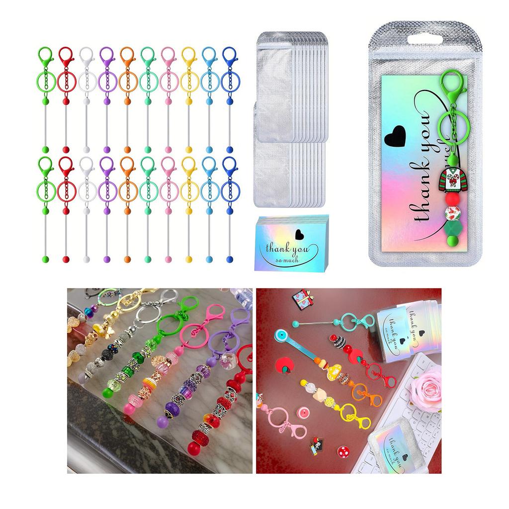 Portable Handmade Keychain Craft Supplies Crafting Bundles with Metal Bead Rods Clear Bags and Thank You Cards