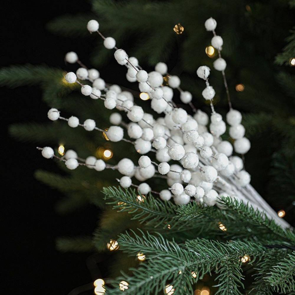 10PCS Artificial Christmas Glitter Branches 40CM Fake Glitter Berry Stem Ornaments Christmas Tree