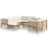Vidaxl 10-Cz. Garden Furniture Set, Cream Cushions, Bamboo