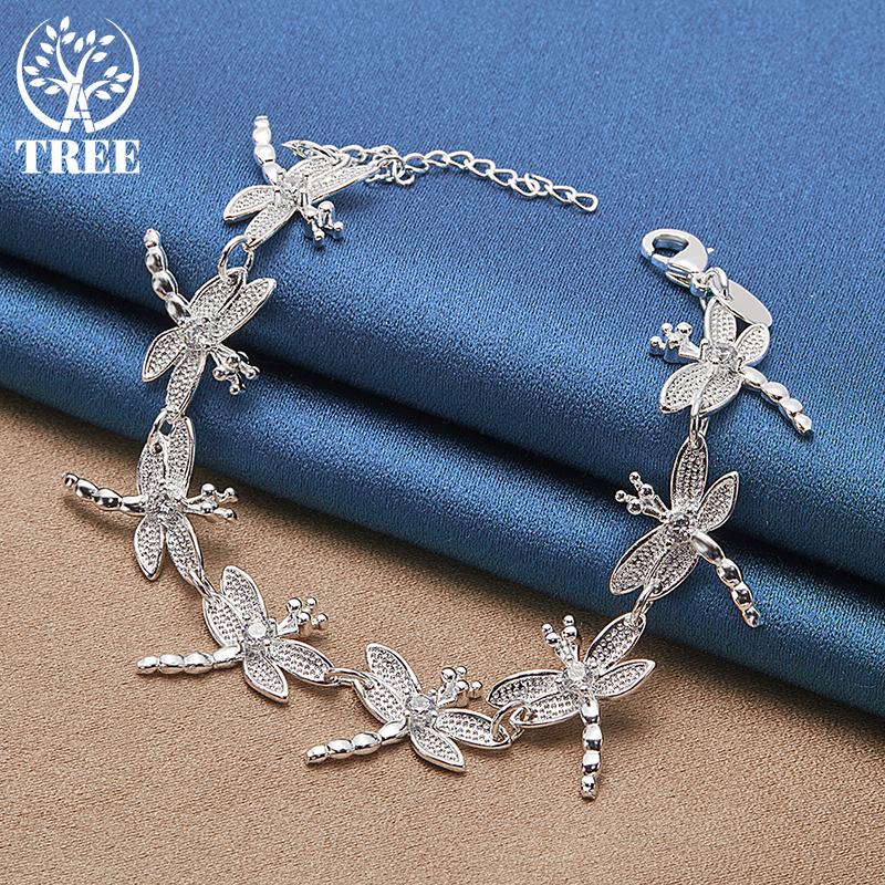 925 Sterling Silver AAA Zircon Full 8 Dragonfly Chain Bracelet Jewelry