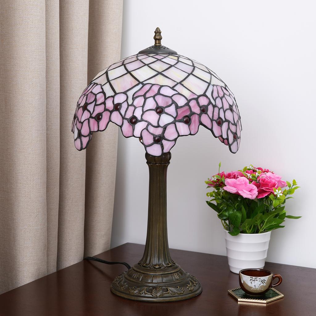 Romantic Stained Glass lamp 12" Bedside Table Lamp for Living Room Bedroom Dorm Kitchen Home Decor Festival Gift,Cherry Blossom