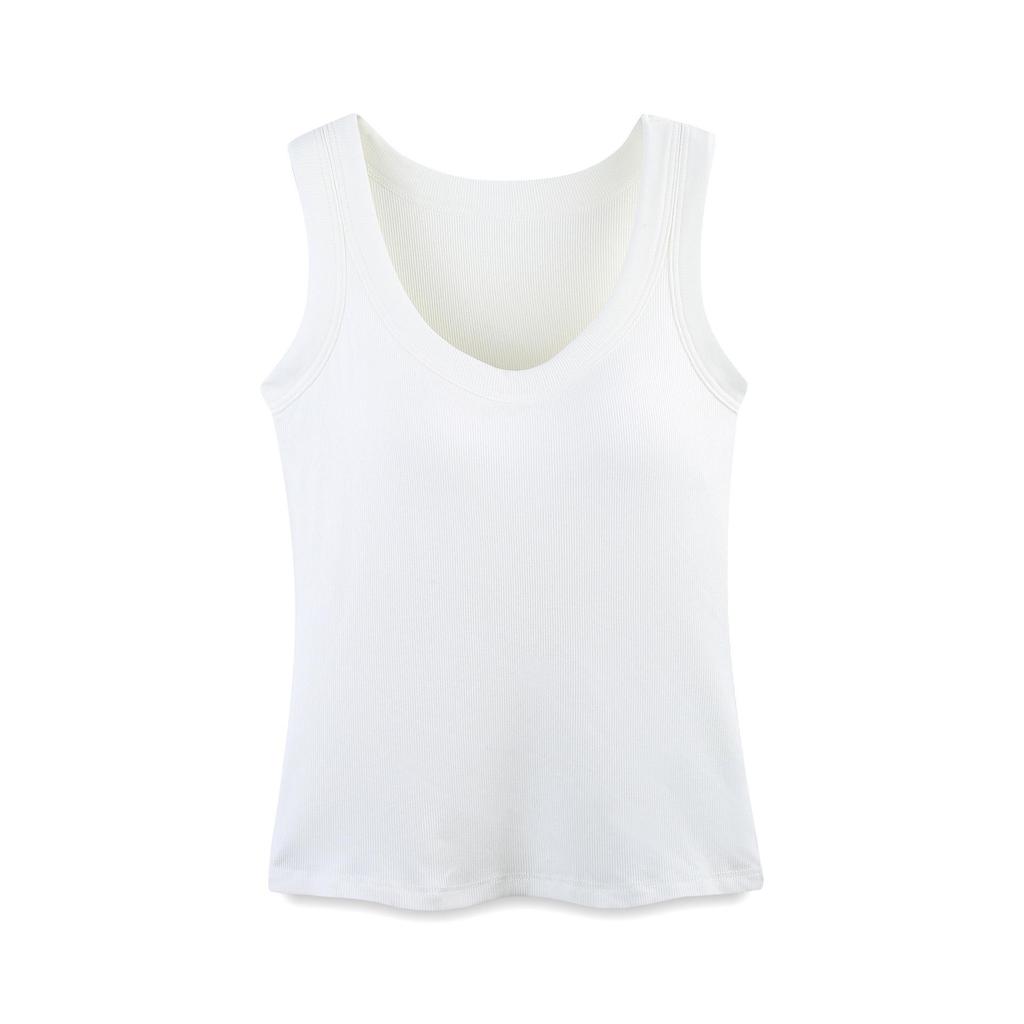 American Style Women's Camisole Top with Wide Straps and Built-in Bra Pads, Ribbed Design, Side Coverage, Versatile Wear.