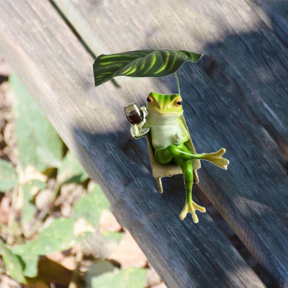 Cute Vacation Frog Ornament Resin Miniatures Figurine Desktop Ornament Garden Frog Statue  Bonsai