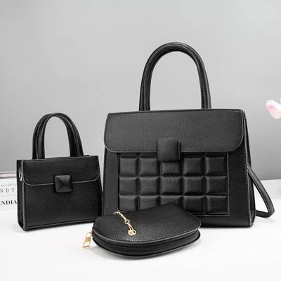 Bolso Tote Grande de Moda Retro Bolso Cruzado de Hombro Único Coreano Bolso de Mano con Costuras a Cuadros Versátil de Tres Piezas PU