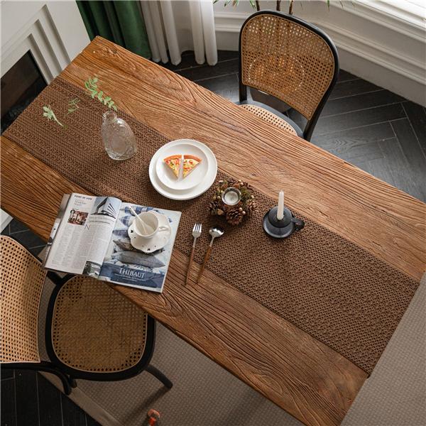 Table Flag Green Solid Woven Natural Material American Holiday Hemp Rope Dinner Mat Tableware Mat Tassel Bowl Mat