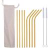 10 Pcs Metal Reusable 304 Stainless Steel Straws Straight Bent Drinking Straw with Case Cleaning Bru