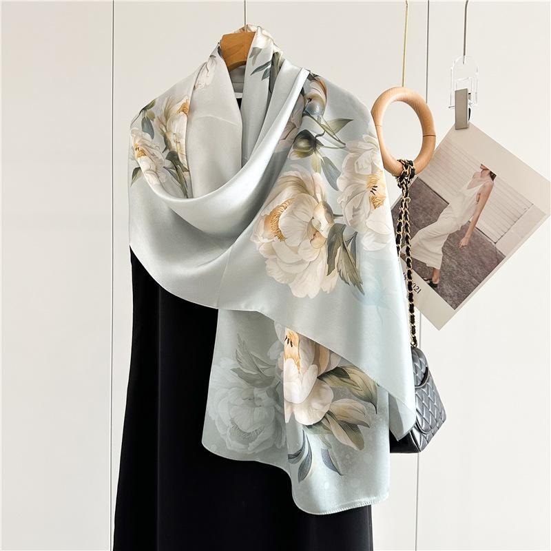 170*53cm Luxury 100% Mulberry Silk Scarf Printed Satin Shawl Lightweight Spring Summer Wrap Elegant  Accessories