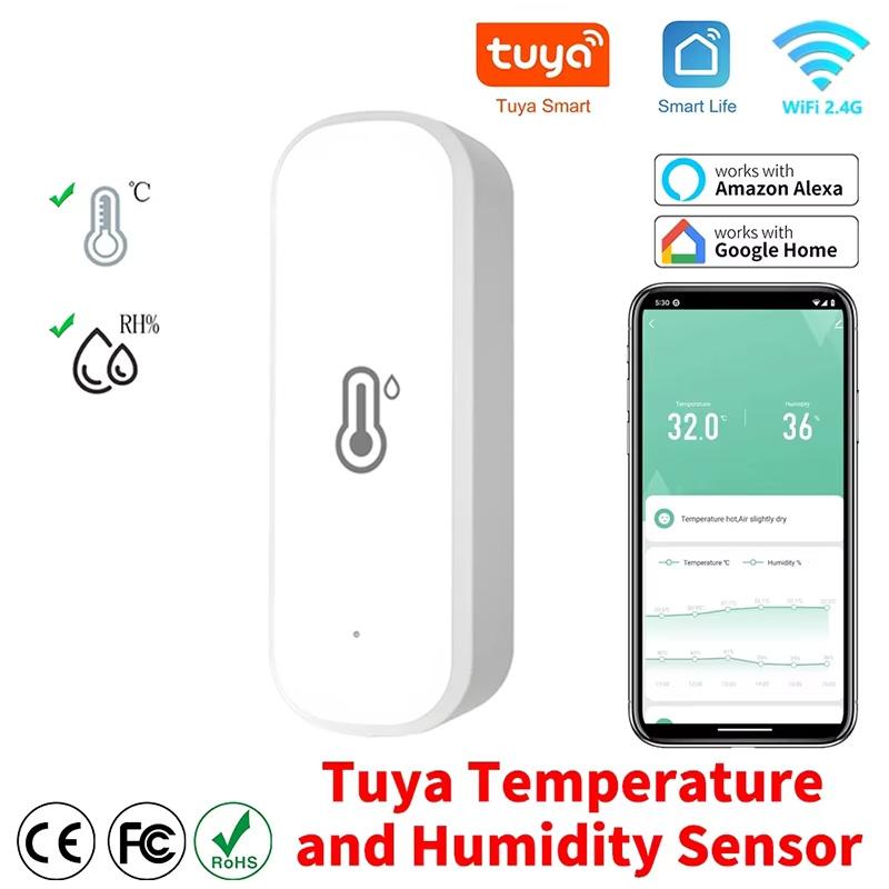 

Tuya WiFi Temperature and Humidity Smart Home Thermometer Hygrometer APP Remote Alarm Work with Alexa Google Home белый