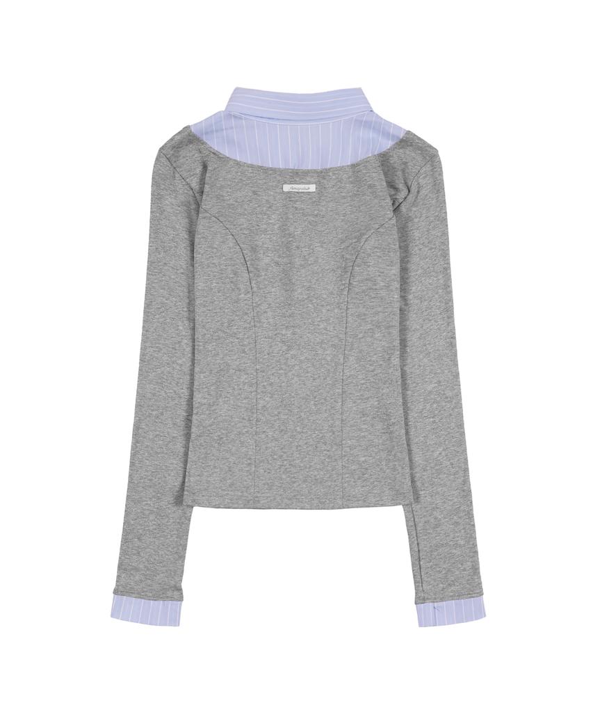 FANCY CLUB Layered Long Sleeve Shirt (Gray) F25Zb023