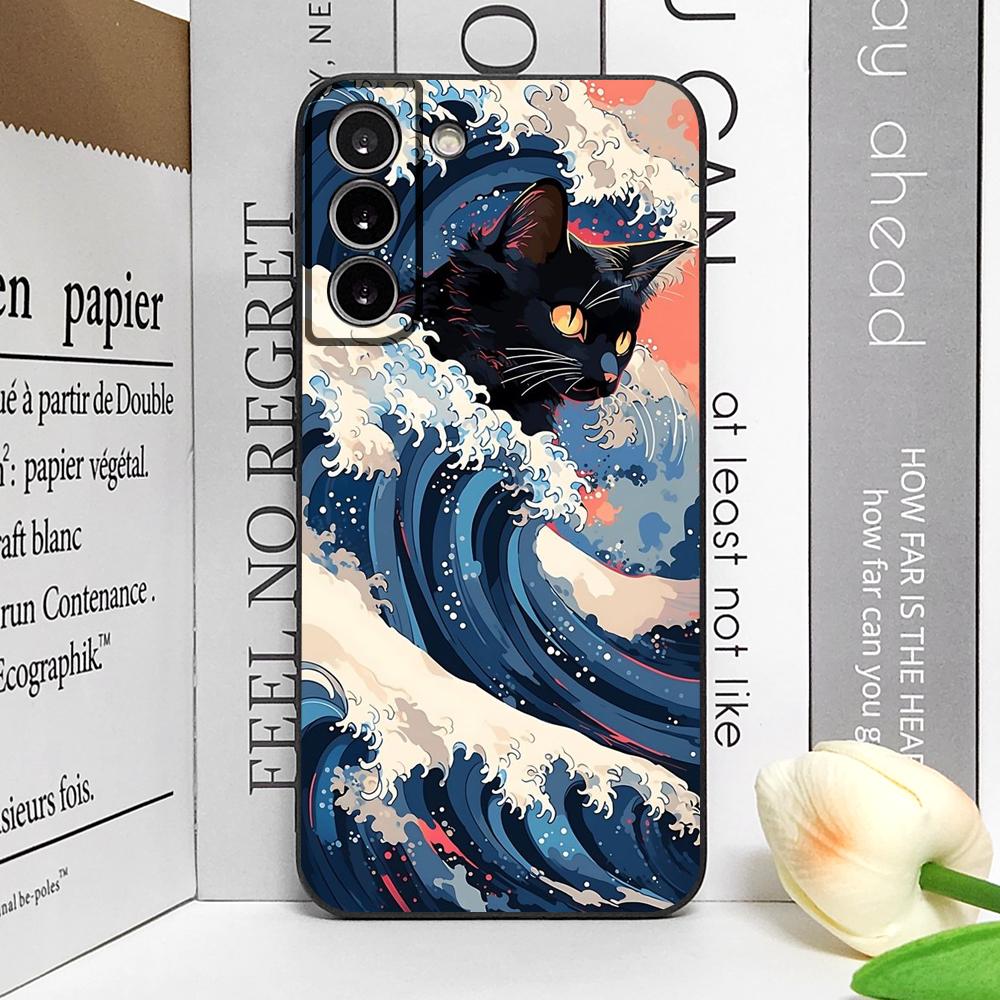 

Japan The Great Wave of Kanagawa Cat Phone Case for Samsung Galaxy S22 Plus S20 S21 FE S23 S24 S25 Ultra Soft Covers Art Fundas For SamsungS24 Ultra