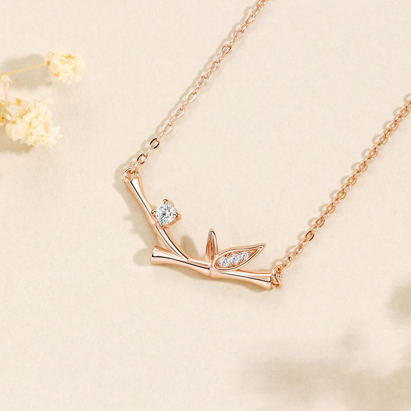 S925 Sterling Silver Zirconia Bamboo Necklace, Luxury Design, High-End Korean Style, Popular Collarbone Chain 925 Silver