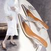 Fashion Crystal Butterfly Clear Pumps Woman Sandalias Glass High Heels Shoes Women 2025 Pointed Toe Transparent Talons Plus Size 40-43