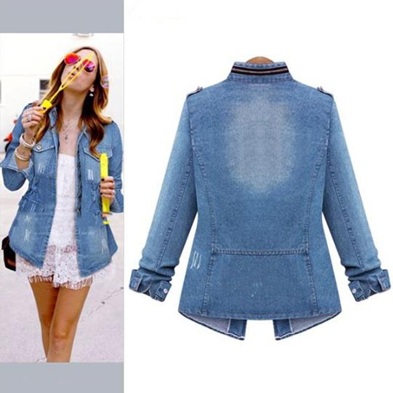 

Washed Distressed Women s Denim Jacket XXXXL синий