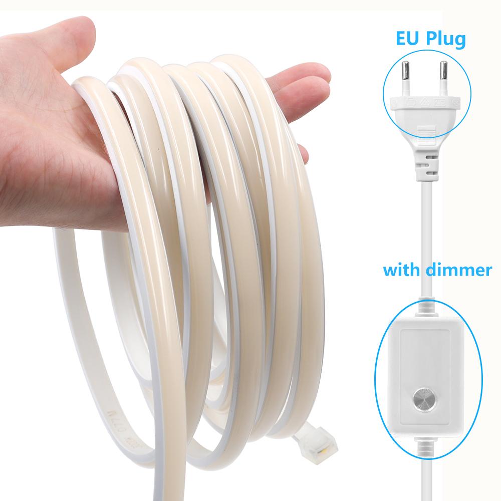 220V Dimmable COB LED Switch Neon Strip Light IP68 Waterproof EU Plug Kit Flex Lamp 288LED White Natural Warm 0.5m 5m Home Decor
