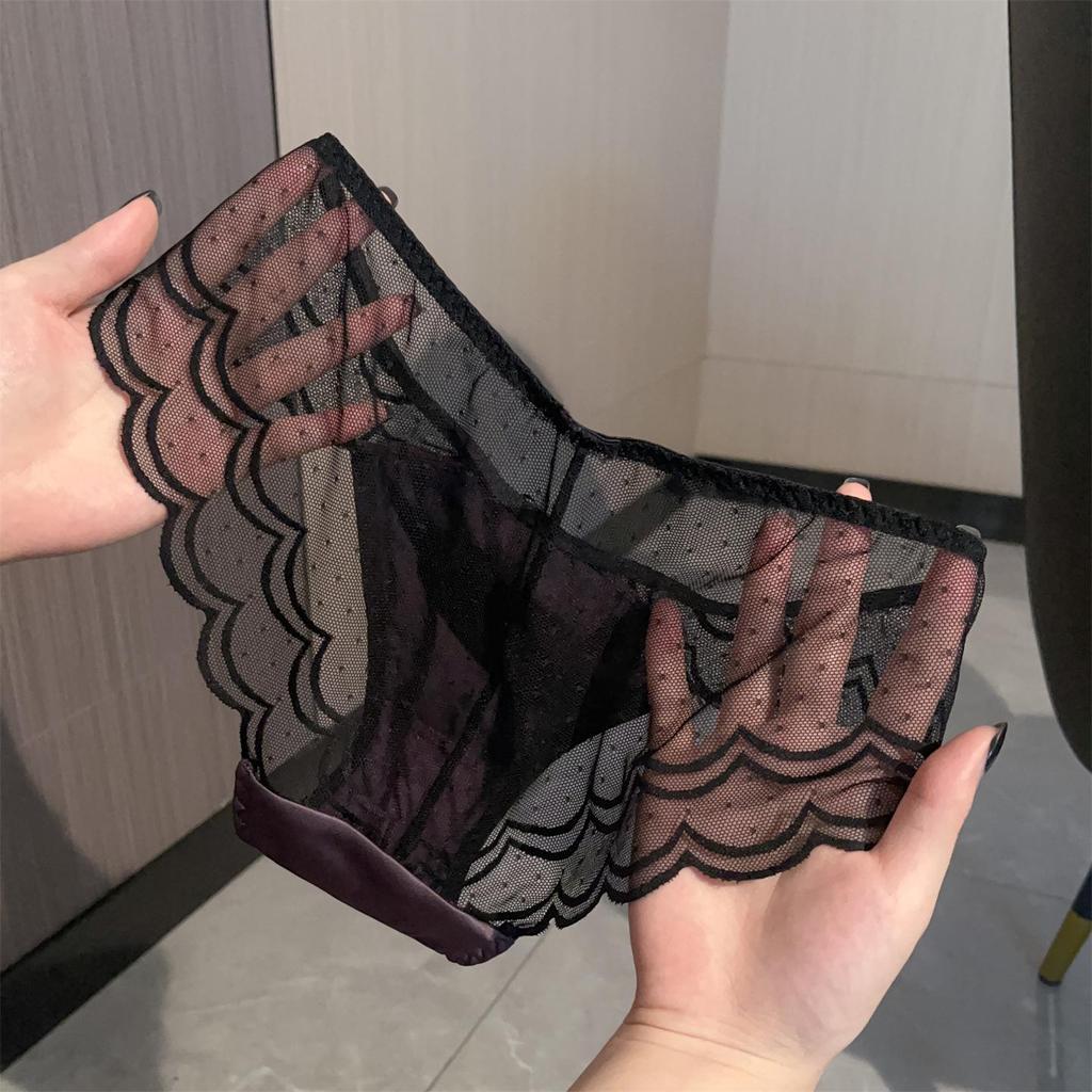 Misty Night Satin Lace High-Cut Thong