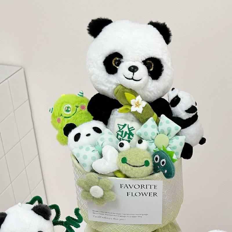 1 st Hand Hållande Blomma Högtidsgåva Plysch Kreativitet Docka Bukett Söt Panda Bukett Gradient Färg