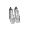Inner height increase silver single shoes women's spring and autumn new French bow gentle fairy height increase one pedal red ladyshoes