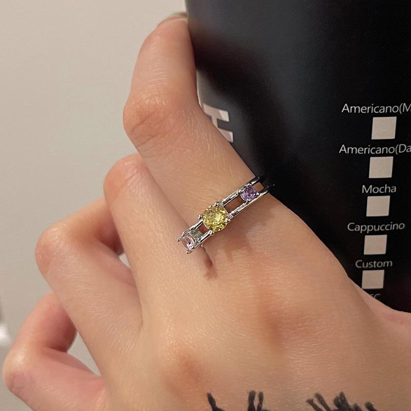 Niche Design Sense, Personality, High Sense, Color Zircon Ring, Female Spice Girl, Sweet And Cool Wind, Adjustable Opening Ring Ring.