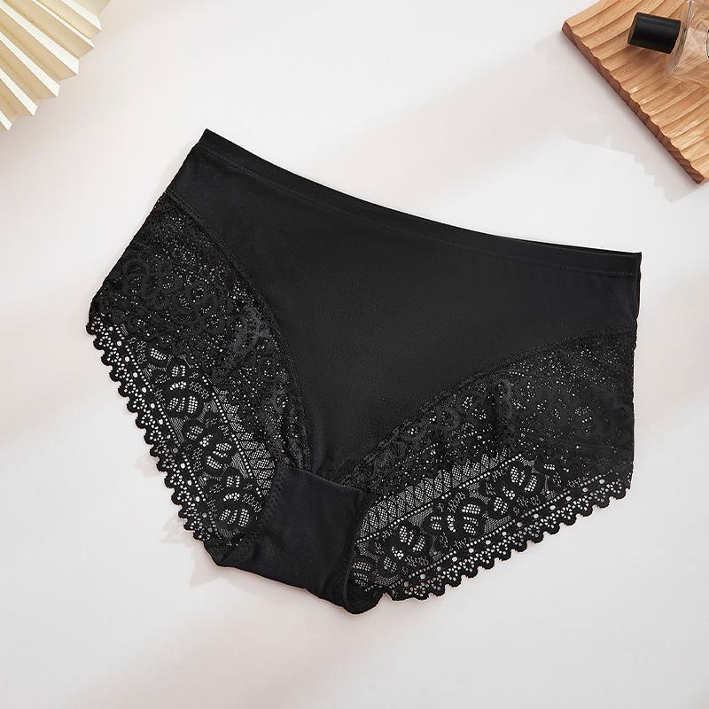 Women's High Waist Panties Sexy Underpants Spliced Lace Lingerie Bowknot Cotton Crotch Thongs Perspective Solid Color Underwear