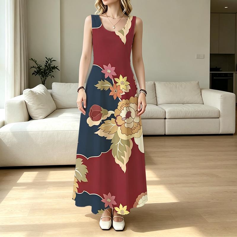 Women's Sleeveless Flared Maxi Dress,Lightweight Elegant Long Dress for Daily Commute,Beach Vacation,Casual Wear