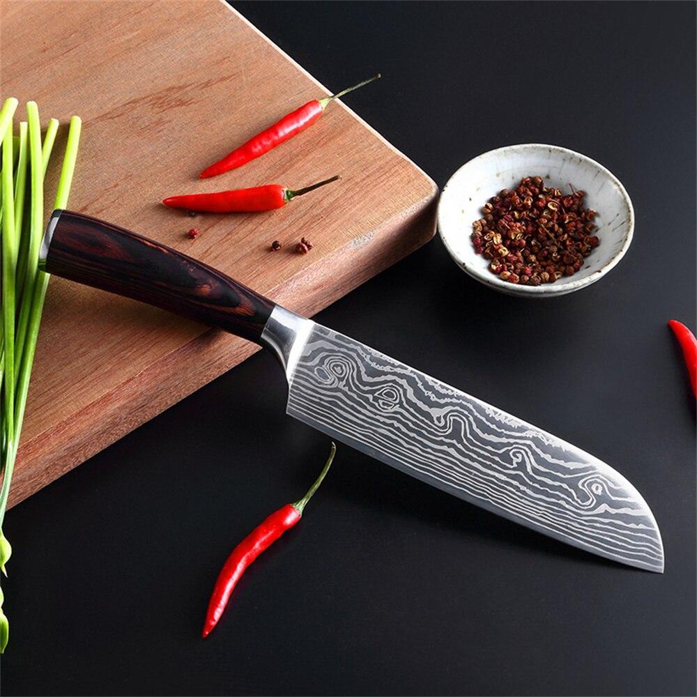 Santoku-Küchenmesser aus Kohlenstoffstahl für Zuhause, Restaurant, rasiermesserscharf, japanischer Koch, ergonomischer Griff