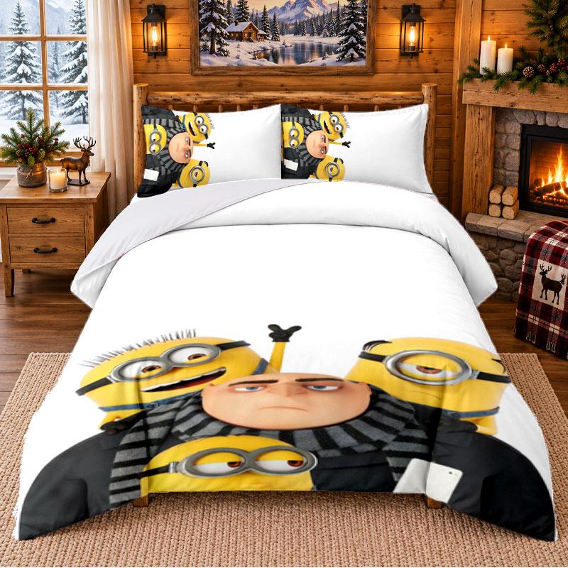 Minions Despicable Me Pattern Bedding 3Pcs Set Bed Sheet And Pillowcases For Indoor Bedroom